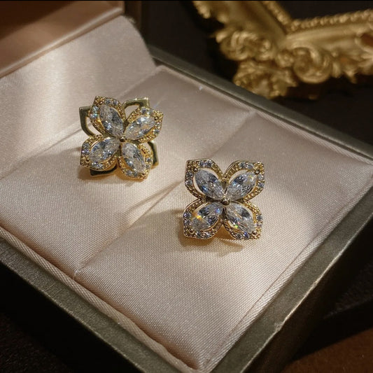 Clover Stud Earring - Gold Vermeil with Zircon - Design inspired by Wheel of Fortune