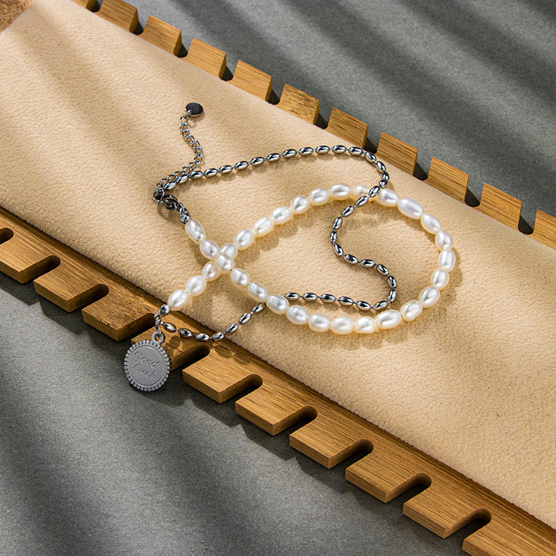 Titanium Beige Pearl Necklace