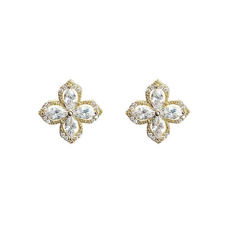 Clover Stud Earring - Gold Vermeil with Zircon - Design inspired by Wheel of Fortune