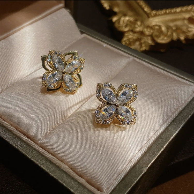 Clover Stud Earring - Gold Vermeil with Zircon - Design inspired by Wheel of Fortune